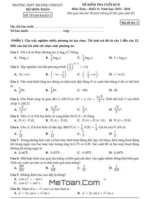 Đề tham khảo HK2 Toán 11 KNTTVCS năm 2023 – 2024 THPT Trương Vĩnh Ký – Bến Tre