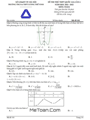Đề thi thử THPT Quốc gia 2022 môn Toán lần 4 trường Lương Thế Vinh – Hà Nội