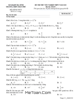 Đề thi thử tốt nghiệp THPT 2020 môn Toán trường THPT Trần Phú - Hà Tĩnh