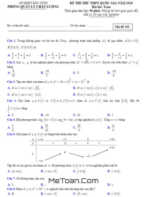 Đề thi thử THPT Quốc gia 2019 môn Toán sở GD&ĐT Bắc Ninh