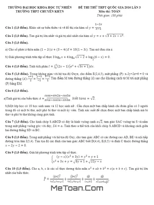 Đề thi thử Toán THPT Quốc gia 2016 lần 3 trường Chuyên KHTN Hà Nội có đáp án