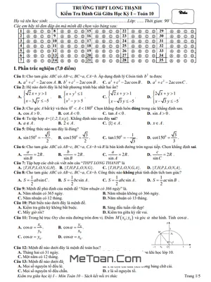 Đề giữa học kỳ 1 Toán 10 năm 2022 – 2023 trường THPT Long Thạnh – Kiên Giang