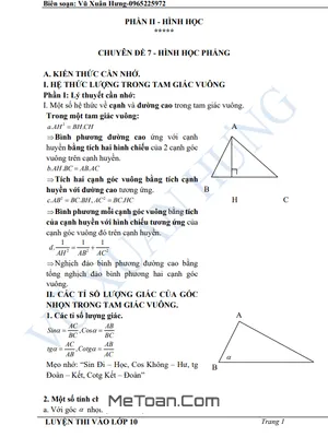 Cẩm nang chinh phục Hình học lớp 9: Tài liệu luyện thi vào 10 bứt phá