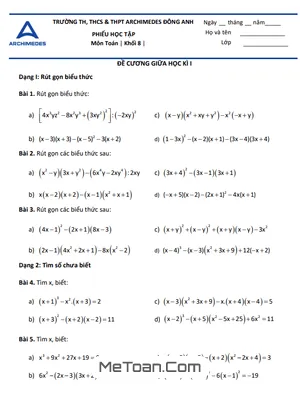 Đề Cương Ôn Tập Giữa Kì 1 Toán 8 Năm 2023 - 2024 Trường Archimedes Đông Anh - Hà Nội