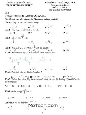 Đề Thi Giữa Học Kỳ 1 Toán 7 Năm 2023 - 2024 Trường THCS Cảnh Thụy - Bắc Giang