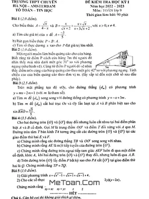Đề thi học kỳ 1 Toán 9 năm 2022 – 2023 trường THPT chuyên Hà Nội – Amsterdam