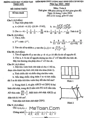 Đề thi học sinh giỏi Toán 6 năm 2023 - 2024 phòng GD&ĐT Triệu Sơn, Thanh Hóa