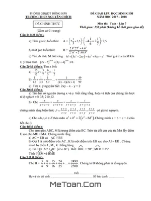 Đề thi Giao lưu HSG Toán 7 năm 2017-2018 trường THCS Nguyễn Chích - Thanh Hóa (Có đáp án và lời giải)