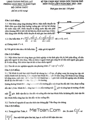 Đề thi học sinh giỏi Toán 9 năm 2023 - 2024 phòng GD&ĐT Đà Lạt - Lâm Đồng