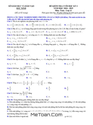 Đề kiểm tra cuối kỳ 1 Toán 11 năm 2024 - 2025 sở GD&ĐT Bắc Ninh