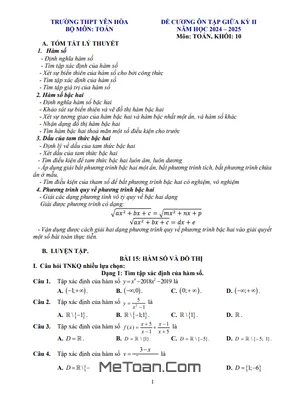 Đề Cương Ôn Tập Giữa Kỳ 2 Môn Toán 10 Năm 2024 - 2025 Trường THPT Yên Hòa - Hà Nội