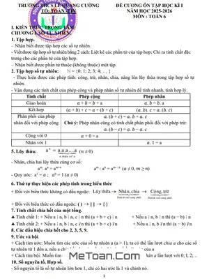 Đề cương ôn tập học kì 1 Toán 6 năm 2025 - 2026 THCS Lê Quang Cường