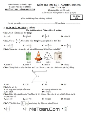Đề cuối kỳ 1 Toán 7 năm 2025 – 2026 trường THPT Lương Thế Vinh – TP HCM