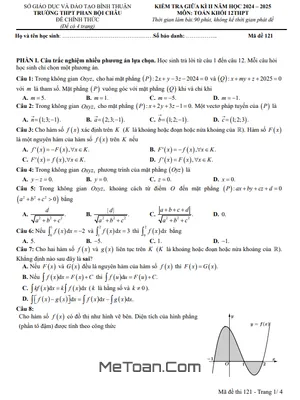 Đề giữa kì 2 Toán 12 năm 2024 – 2025 trường THPT Phan Bội Châu – Bình Thuận