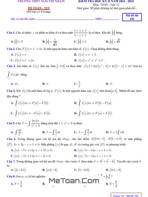 Đề thi học kỳ 2 Toán 12 năm 2023 - 2024 trường THPT Ngô Thì Nhậm - Hà Nội