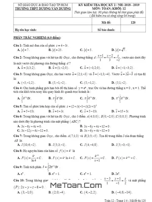 Đề thi HK2 Toán 12 năm 2018 - 2019 trường THPT Dương Văn Dương - TP HCM