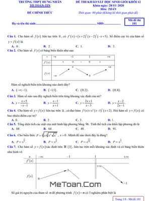 Đề khảo sát HSG Toán 12 năm 2020 – 2021 trường THPT Hưng Nhân – Thái Bình