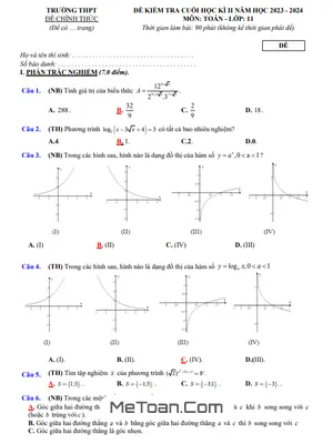 Bộ 04 Đề Tham Khảo Kiểm Tra Cuối Học Kì 2 Toán 11 KNTT Với Cuộc Sống