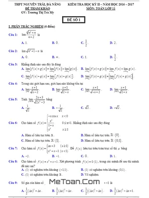 Bộ Đề Ôn Tập HK2 Toán 11 Năm Học 2016 - 2017 Trường THPT Nguyễn Trãi - Đà Nẵng