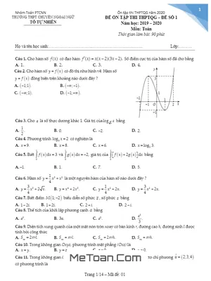 Đề Ôn Tập Thi THPTQG Môn Toán Trường THPT Chuyên Ngoại Ngữ – Hà Nội (Đề Số 1)