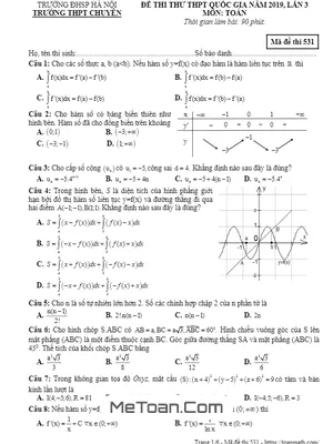 Đề thi thử Toán THPT Quốc gia 2019 lần 3 trường THPT chuyên ĐHSP Hà Nội