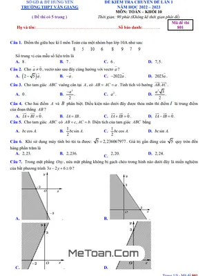 Đề kiểm tra Toán 10 lần 1 năm 2022 – 2023 trường THPT Văn Giang – Hưng Yên