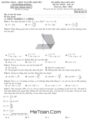 Đề Ôn Tập Giữa Kì 1 Toán 10 Năm 2022 - 2023 Trường Nguyễn Khuyến - Bình Dương