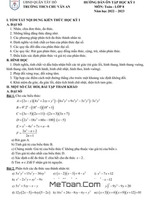 Hướng Dẫn Ôn Tập HK1 Toán 8 Năm 2022 - 2023 Trường THCS Chu Văn An - Hà Nội