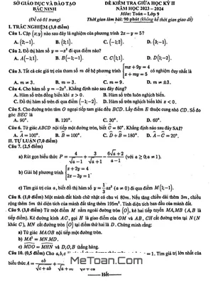 Đề thi giữa kỳ 2 Toán 9 năm 2023 - 2024 sở GD&ĐT Bắc Ninh