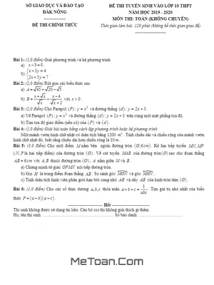 Đề thi tuyển sinh lớp 10 THPT môn Toán năm 2019 - 2020 sở GD&ĐT Đắk Nông
