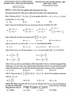 Đề giữa kì 1 Toán 9 năm 2024 - 2025 trường THCS-THPT Nguyễn Khuyến - Bình Dương