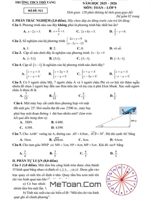 Đề KSCL Toán 9 Lần 2 Năm 2025 – 2026 Trường THCS Thổ Tang – Phú Thọ