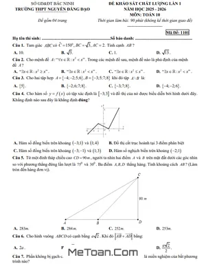 Đề khảo sát chất lượng lần 1 Toán 10 năm học 2025 – 2026 trường THPT Nguyễn Đăng Đạo, Bắc Ninh