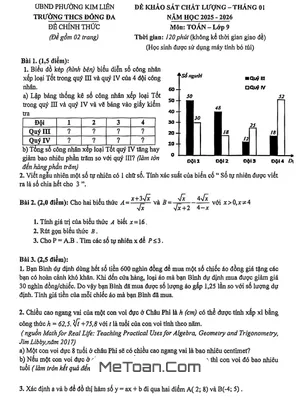 Đề Khảo Sát Chất Lượng Toán 9 THCS Đống Đa, Hà Nội – Tháng 01/2026