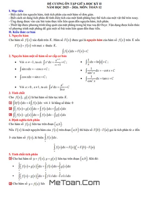 Đề cương giữa kỳ 2 Toán 12 năm 2025 – 2026 trường THPT Đức Trọng – Lâm Đồng