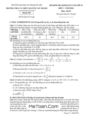 Đề Khảo Sát Toán Lớp 10 Năm 2026 - Trường Nguyễn Tất Thành, Hà Nội