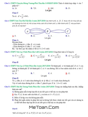 Trắc nghiệm Tổ Hợp Và Xác Suất Có Lời Giải - Đề Thi Thử Toán 2018