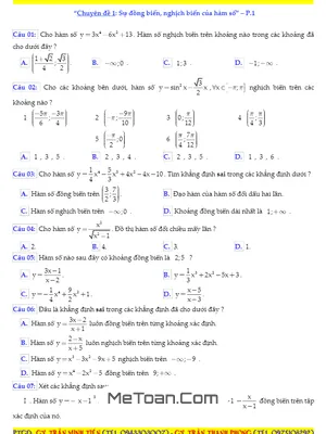 Bài Tập Trắc Nghiệm Chuyên Đề Hàm Số - Trần Minh Tiến, Trần Thanh Phong