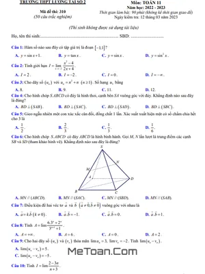 Đề kiểm tra Toán 11 lần 3 năm 2022 – 2023 trường THPT Lương Tài 2 – Bắc Ninh