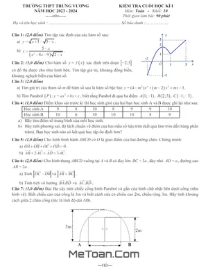 Đề thi học kỳ 1 Toán 10 năm 2023 - 2024 trường THPT Trưng Vương - TP.HCM