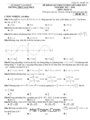 Đề KSCL Giữa Học Kỳ 1 Năm Học 2017 - 2018 Môn Toán 11 Trường THPT Nam Trực - Nam Định