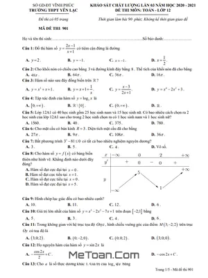 Đề KSCL Lần 3 Toán 12 Năm 2020 - 2021 Trường THPT Yên Lạc - Vĩnh Phúc