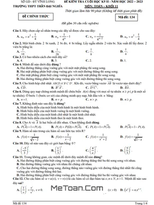 Đề thi Toán 11 cuối kỳ 2 năm 2022-2023 trường THPT Trần Đại Nghĩa - Vĩnh Long