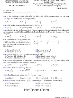 Đề thi thử Toán THPTQG 2018 trường THPT TH Cao Nguyên – Tây Nguyên lần 2 có đáp án