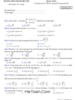 Bộ Đề thi thử THPT Quốc gia môn Toán năm 2017 có lời giải - THPT Chuyên Bến Tre