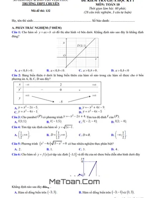 Đề kiểm tra giữa học kì 1 Toán 10 Cơ Bản năm 2021 - 2022 trường THPT chuyên Vĩnh Phúc