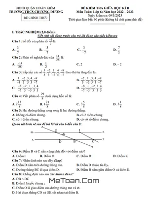 Đề giữa kì 2 Toán 6 năm 2022 - 2023 trường THCS Chương Dương - Hà Nội