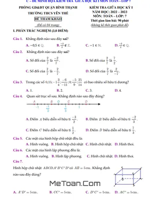 Đề Tham Khảo Giữa Kỳ 1 Toán 7 Năm 2022 - 2023 Trường THCS Yên Thế - TP.HCM
