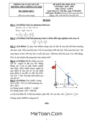 Đề thi HK2 Toán lớp 8 năm 2019 - 2020 trường THCS Thông Tây Hội - TP HCM
