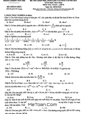 Đề thi học sinh giỏi Toán 8 năm 2023 - 2024 phòng GD&ĐT Yên Thế - Bắc Giang